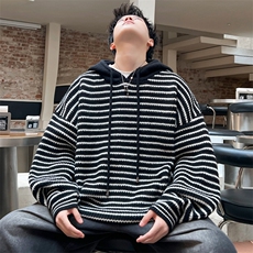 ！2023秋冬新款男士连帽条纹毛衣学生针织衫外套M902P55，男装针织衫/毛衣，电商B220