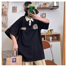 美式复古t恤新款夏季情侣polo领短袖体恤宽松独特设计上衣，男装T恤，星座516A