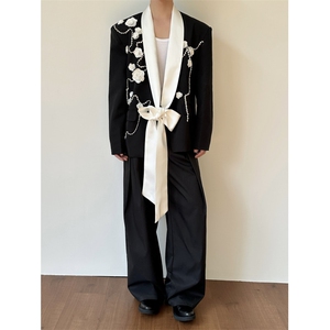 26春夏新中式拼接休闲白色花朵钻石西装外套上衣xz195-p178图片