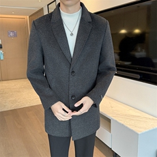 2025秋冬新款老钱风男士宽松毛呢大衣翻领中长款风衣MY77--P180，男装风衣，电商B278