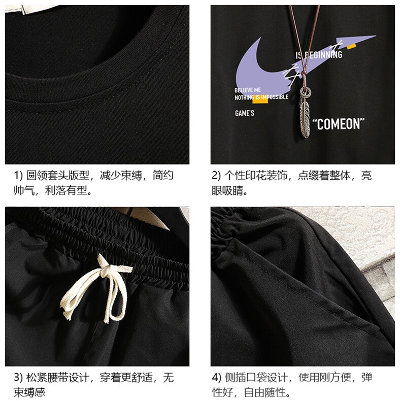 TD56259-P35短袖t恤套装男短裤两件套男装搭配一套帅气砖墙,男装T恤,电商A040A