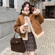 咖色软糯两面穿皮毛一体羊羔毛外套女秋冬2025新款时髦减龄棉服，女装皮草，2B218