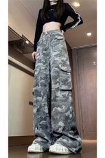 现货高街辣妹宽松阔腿直筒口袋工装迷彩裤男女K5815-P65控89，男装休闲裤，星座205