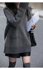 秋冬新款加厚保暖套头半开翻领毛衣女慵懒休闲针织打底衫，女装针织衫/毛衣，半城羊绒