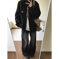 美式复古底特律夹克男女2025新款春秋季黑色情侣工装翻领开衫外套，男装夹克，星座506A