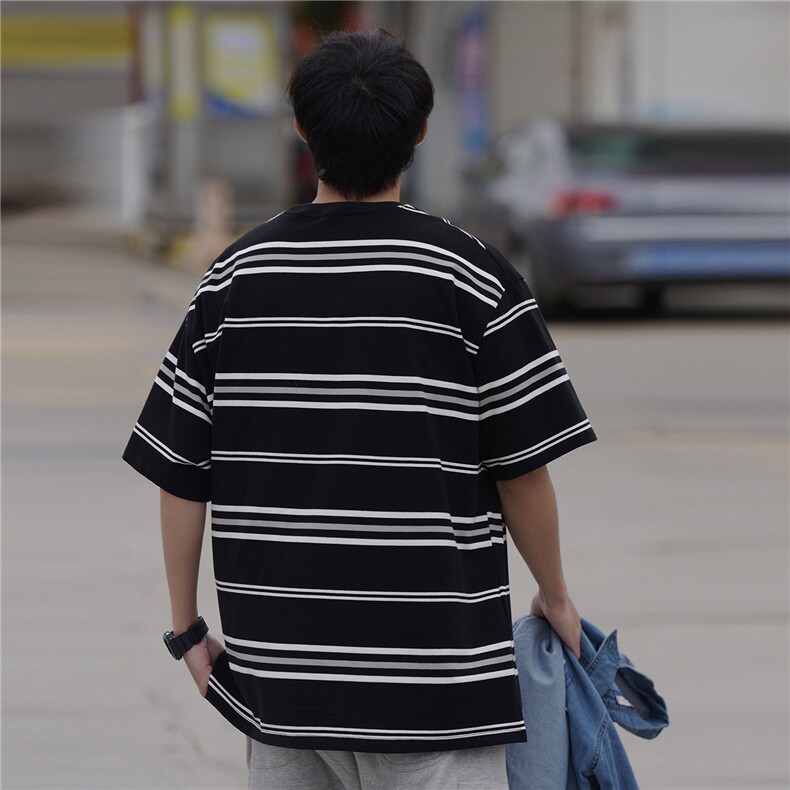 重磅条纹短袖男女同款港风T桖202-8-T263-P38-控58,男装T恤,星座222-2（原202-8）
