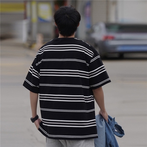 重磅条纹短袖男女同款港风T桖  202-8-T263-P38-控58图片