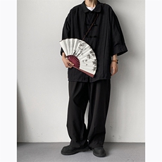 新中式衬衫男士港风潮流文艺帅百搭2024夏季新款ins外套CY707-P43，男装衬衫，星座412-2