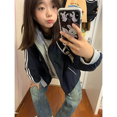 美式高街两面穿连帽外套女宽松复古拼接休闲ins夹克卫衣L6955-p68，男装夹克，星座1008