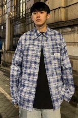 扎染格子衬衫男女宽松潮牌痞帅格纹春秋情侣外套CS002-批55控68，男装衬衫，星座218-5