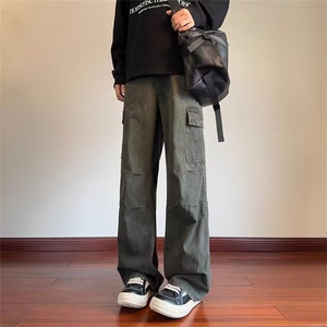 W9955-P60 网图现货 美式高街重磅机能工装裤大口袋直筒宽松长裤图片