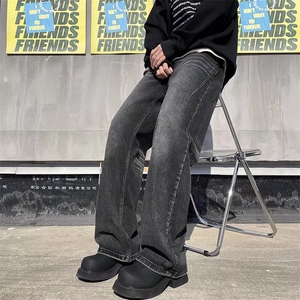 显高显瘦！美式猫须水洗黑微喇叭牛仔裤男女复古百搭休闲裤N9160图片
