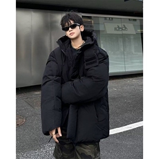 宽松型青少年潮保暖纯色常规款美式冲锋衣棉服男款冬季连帽外套，男装棉衣，星座1013