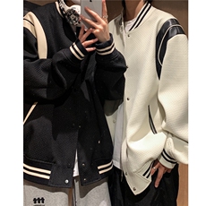 主推中性小香风棒球服撞色拼接PU皮外套复古夹克男女H873P108，男装夹克，电商A341