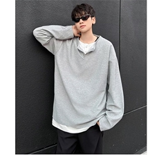 新款假两件长袖t恤男装秋季oversize宽松休闲打底衫上衣Y2800/P45，男装T恤，星座506