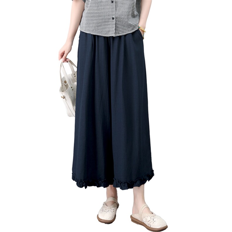 休闲裤2025年夏季新款时尚宽松中年妈妈大码棉麻九分裤,女装休闲裤,江忆布依