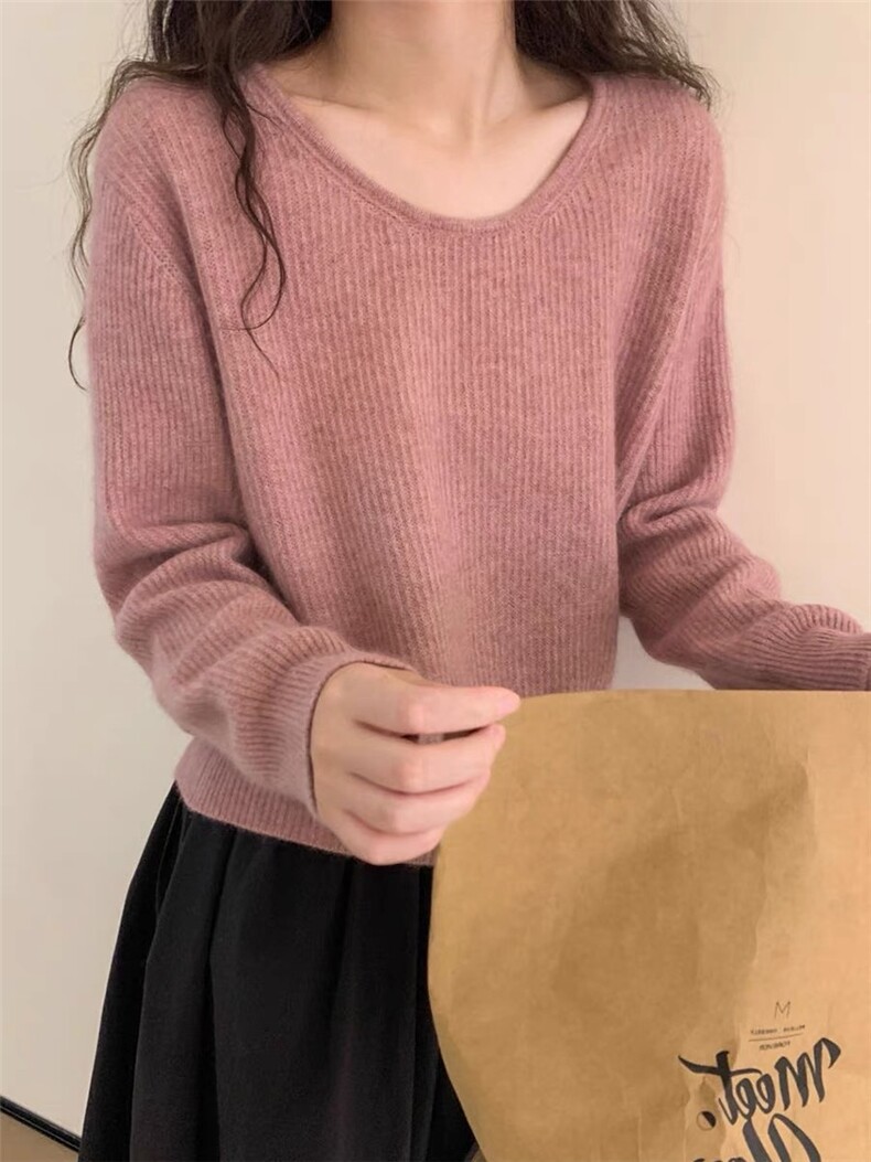 韩版修身显瘦气质V领羊毛衫时尚百搭保暖针织衫，女装羊毛衫，圣旺供货