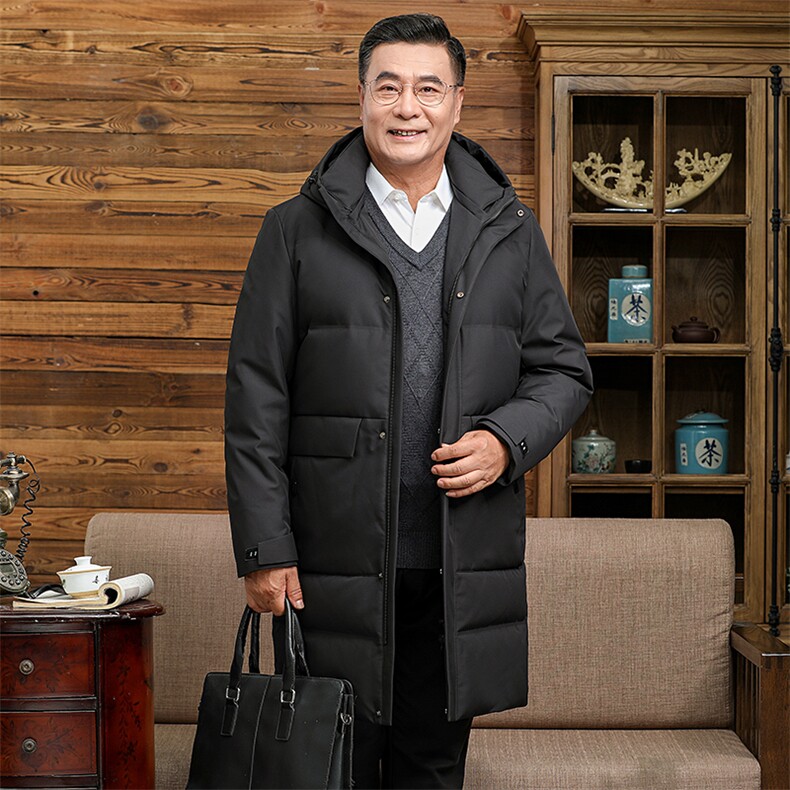 连帽羽绒服男冬中长款加厚保暖防水防寒老年外套休闲散步新款上衣，男装羽绒服，钱塘6003（原4033）