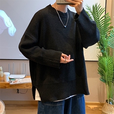 纯色圆领毛衣街头宽松潮流开叉针织衫外套宽松男上衣M199-P30，男装针织衫/毛衣，星座512-4