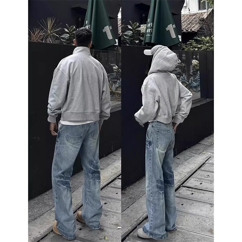 蓝色慵懒松弛感牛仔裤美式微喇直筒裤cleanfit裤子KZ0015特P50,男装牛仔裤,星座908-1