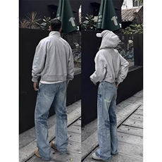 蓝色慵懒松弛感牛仔裤美式微喇直筒裤cleanfit裤子KZ0015特P50，男装牛仔裤，星座908-1