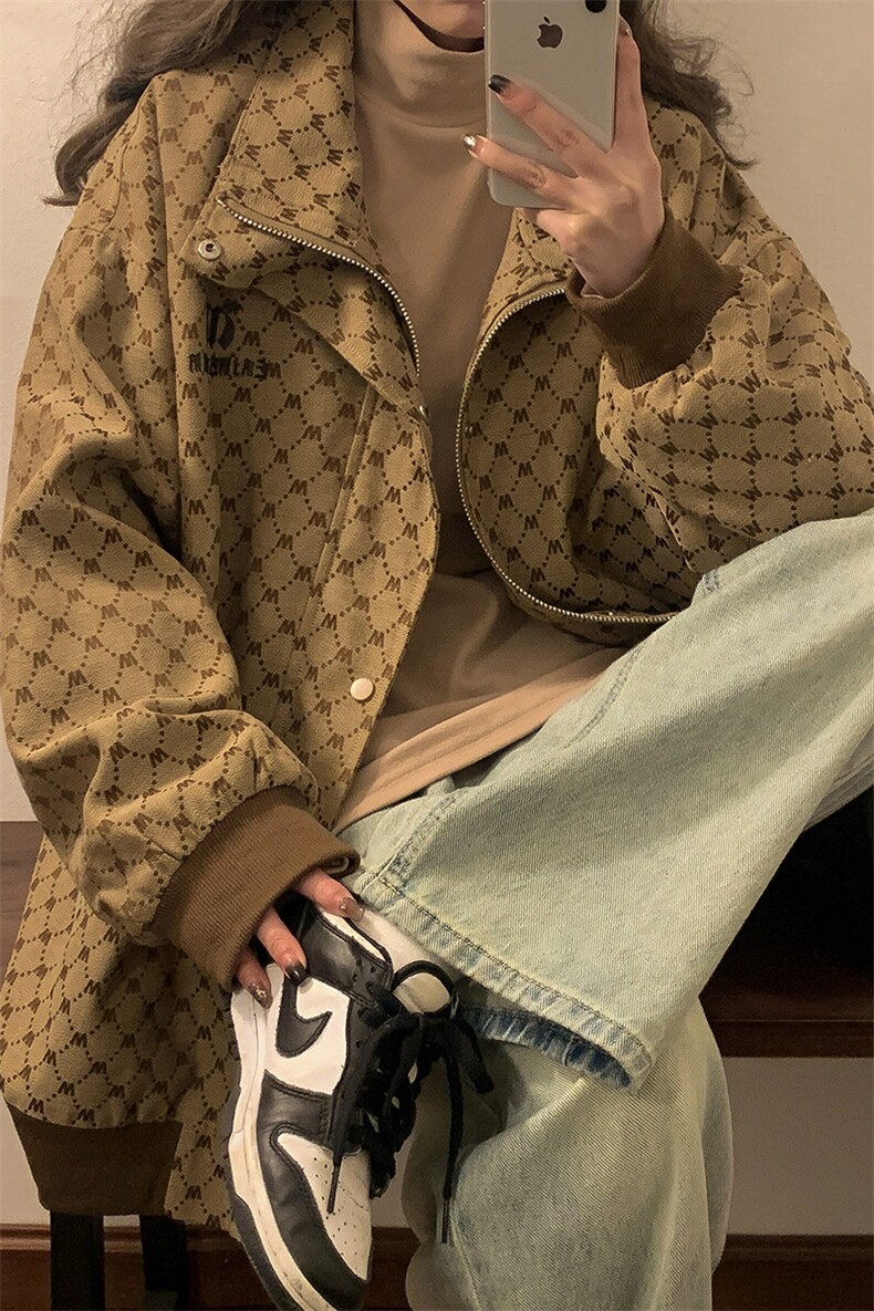 1中性风黄底夹克女大码夹克男情侣百搭外套女JK8750P95控128,女装短外套,星座226-2