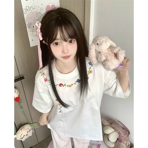 万针全刺绣工艺抖音得物高品质260克重磅纯棉双纱美式高街短袖T恤图片