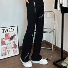 美式高街Vibe风拉链牛仔裤ins潮牌喇叭裤加绒阔腿裤K6087-P48网图，男装牛仔裤，电商B245