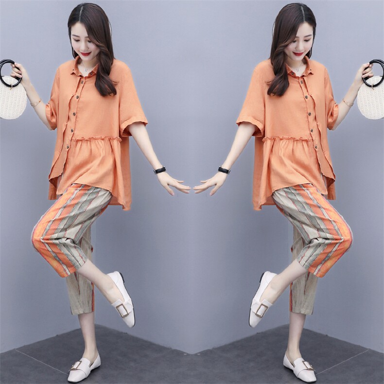 棉麻职业套装夏装2025新款休闲时髦减龄显瘦洋气妈妈两件套女装潮,女装套装/套裙,半夏