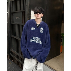 美式字母徽章刺绣针织毛衣男女秋季宽松保暖套头上衣M6035，男装针织衫/毛衣，星座1116A-1（原606A）