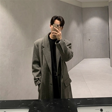 秋冬韩版高级感毛呢大衣男中长款垫肩过膝宽松英伦风呢子风衣外套，男装风衣，星座710