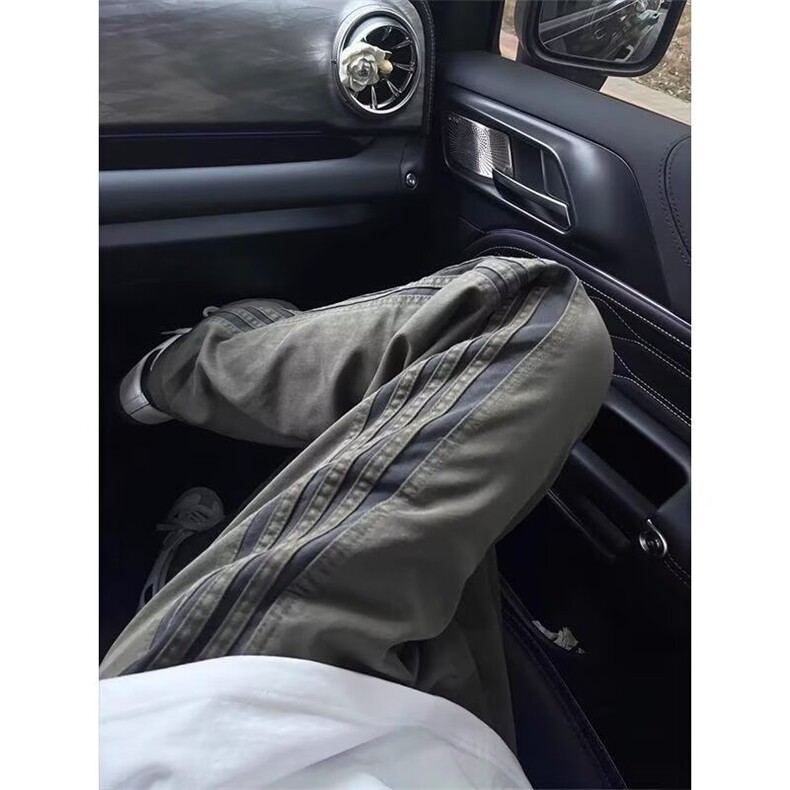 美式复古侧边条纹裤子男潮牌设计感复古直筒裤高街休闲显瘦工装裤,男装工装外套,星座506A
