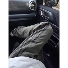 美式复古侧边条纹裤子男潮牌设计感复古直筒裤高街休闲显瘦工装裤，男装工装外套，星座506A