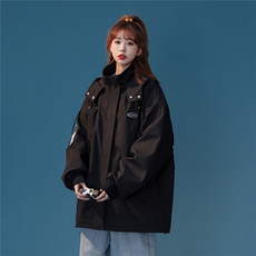 1加绒加厚中性风冲锋衣男宽松工装夹克外套男JK7569加厚P90控128，女装棉衣/棉服，星座226-2