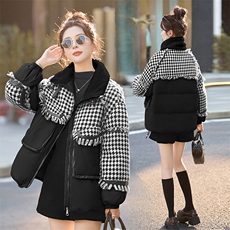 短款羽绒服女2024冬季新款高级感超好看拼接格子保暖白鸭绒厚外套，女装羽绒服，半夏