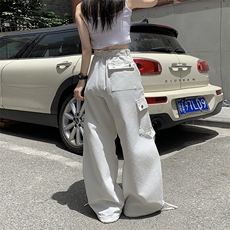 美式hiphop工装裤男女2026春夏宽松阔腿拖地裤休闲长裤YD9002-P75，男装牛仔裤，星座509