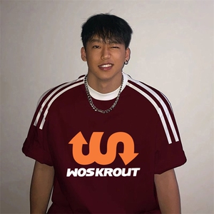 夏季美式高街重磅纯棉三条杠织带撞色男女短袖T恤ZD309-特P30图片