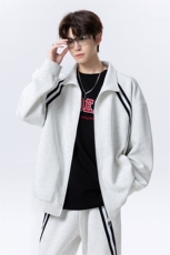 胖胖哥三条杠翻领开衫卫衣男秋季美式高街酷飒宽松大码夹克外套，男装卫衣，电商A007