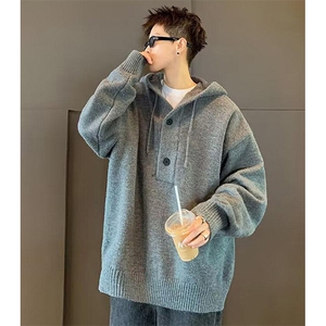 重磅秋冬装北极绒开衫毛衣美式复古休闲慵懒风针织衫加厚连帽外套图片