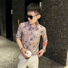 312A-191-P55新款社会小伙中袖衬衫韩版潮流男士五分袖衬衣A，男装T恤，星座312A-5