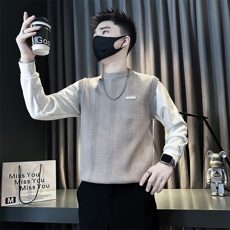 加绒毛衣男针织衫痞帅炸街拼接社会小伙店主风301C-M81-P98-控138,男装针织衫/毛衣,星座301C（原B323）