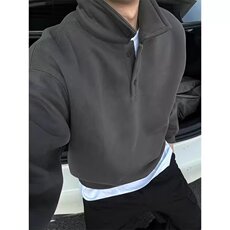 美式潮牌翻领卫衣男高级感宽松长袖工装t恤半开扣立领休闲polo衫，男装Polo衫，星座1210-1