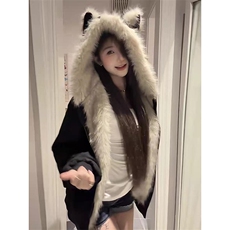 网图鹿皮绒座山雕秋冬连帽猫耳朵男女情侣装棉服外套-A2350P80，男装棉衣，电商B241