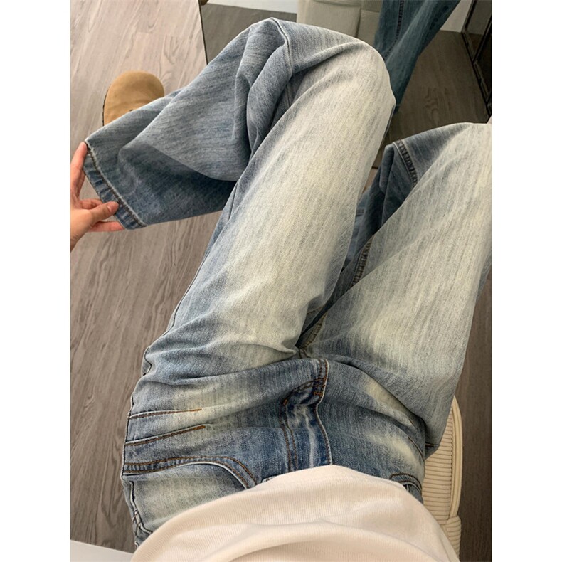 美式复古阔腿牛仔裤女秋季新款高腰宽松直筒显瘦拖地裤N8855,男装牛仔裤,星座1116A（原606A-3）