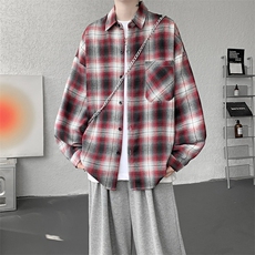 衬衫男秋季新款港风宽松大码磨毛格子长袖衬衣CS131-特P28，男装衬衫，星座214-3