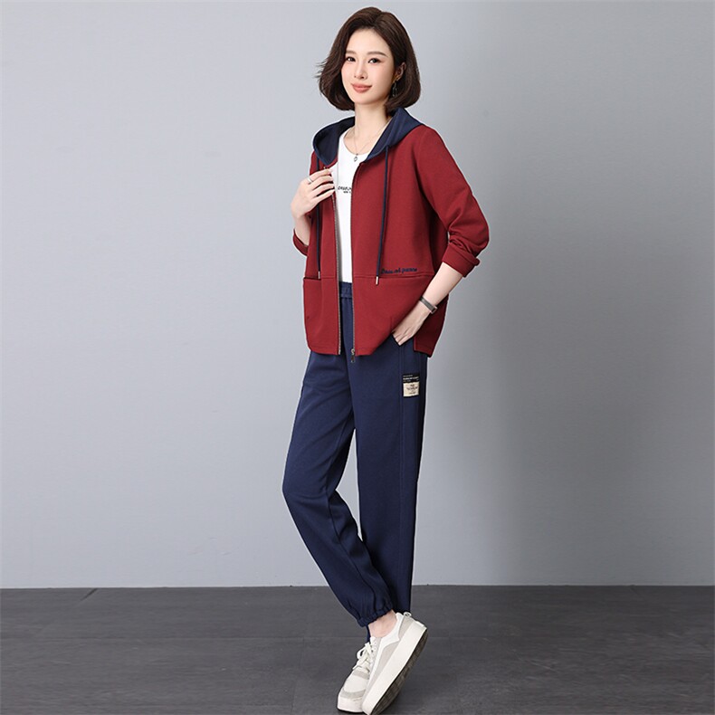 连帽刺绣卫衣外套女短款2024新款春秋季妈妈装宽松休闲,女装运动套装,依恋蒂丝