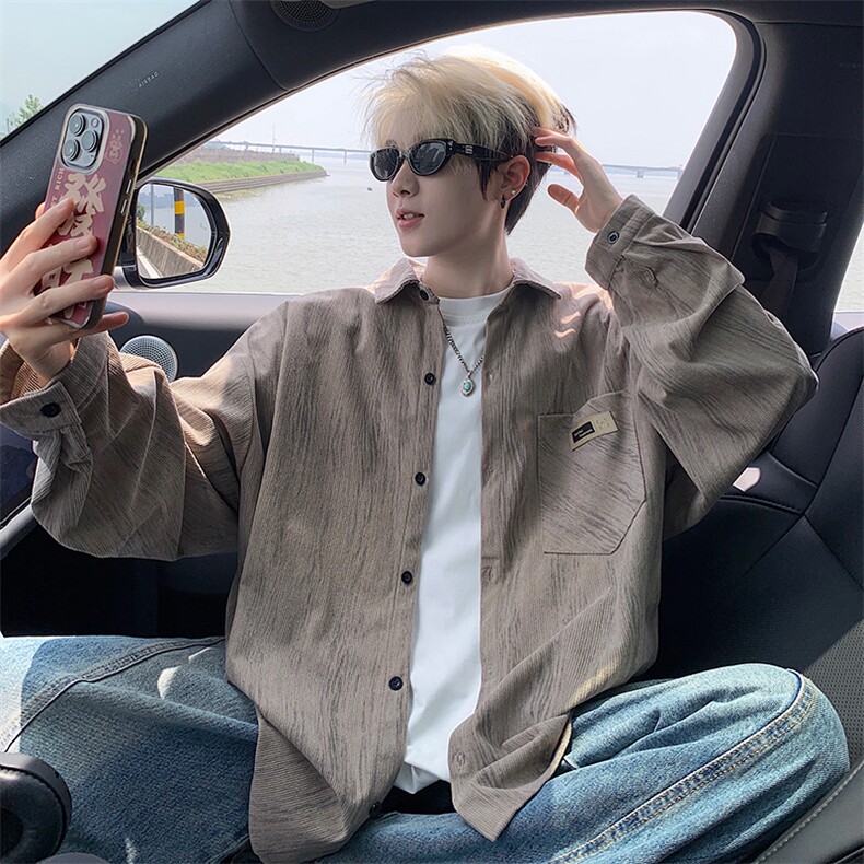 衬衫男秋季新款港风宽松大码灯芯绒扎染长袖衬衣CS3097-P42，男装衬衫，星座214-3