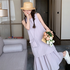 简约设计感休闲显瘦背心裙女2025年夏季新款韩系宽松显瘦紫色长裙，女装连衣裙，2C258