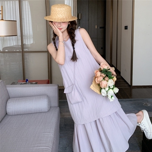 简约设计感休闲显瘦背心裙女2025年夏季新款韩系宽松显瘦紫色长裙图片