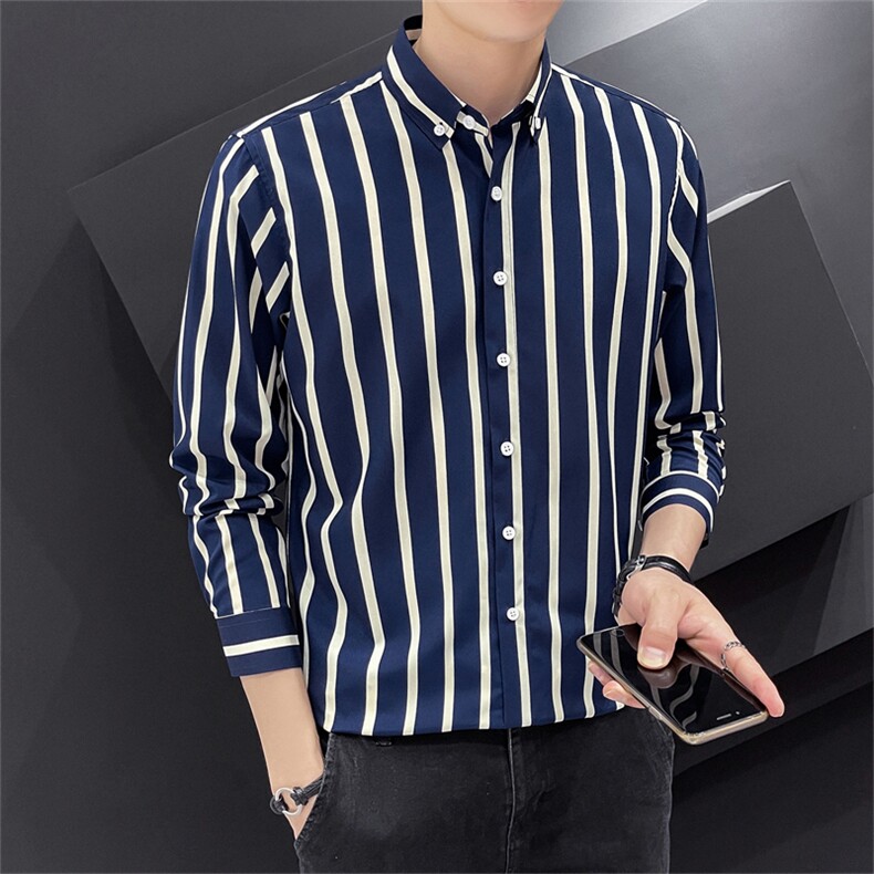 男士衬衫商务休闲长袖条纹韩版潮流帅气免烫冰丝衣男CS122-P25，男装衬衫，星座102C-1(原星座100)